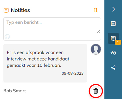 Het prullenbak icoon voor het verwijderen van een notitie
