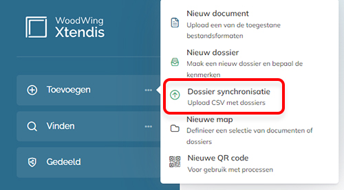 De optie Nieuw dossier in het menu Toevoegen