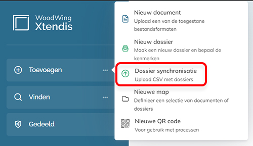 De optie Nieuw dossier in het menu Toevoegen