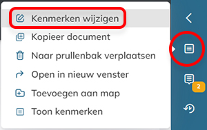 Het menu documenten opties