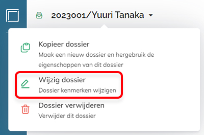 De optie Dossier bewerken in het dossiermenu