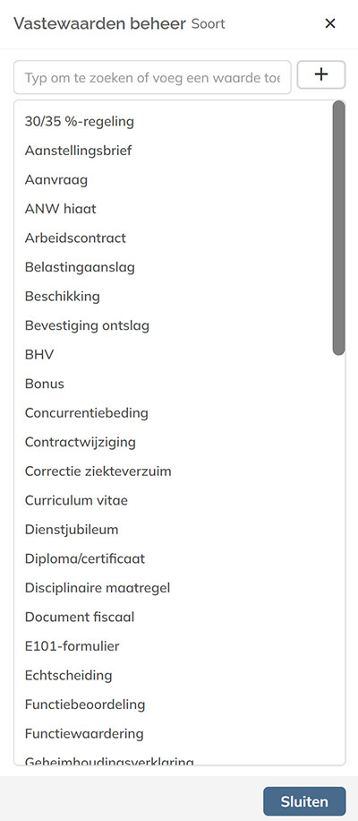 Het paneel Vaste waarden beheren