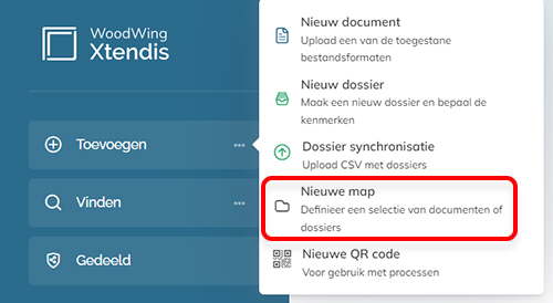 De optie Nieuwe map in het menu Toevoegen