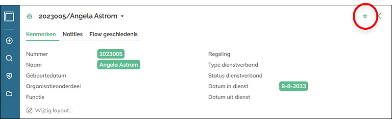 Het icoon om een dossier als favoriet te markeren