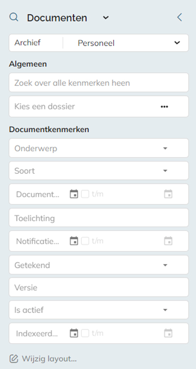 De opties voor het vinden van een document