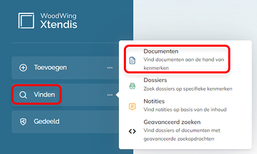 De opties op de Startpagina voor het vinden van documenten