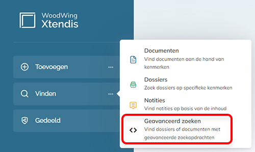 De optie Geavanceerd zoeken in het menu van de optie Vinden op de  Startpagina