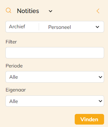 De opties voor het vinden van een notitie