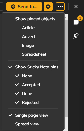The Show Sticky Note pins option in the layout menu