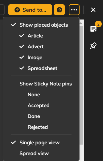 The Show Sticky Note pins option in the layout menu