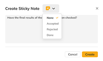 The status list in the Create window