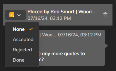 The Status list in the Sticky Note panel