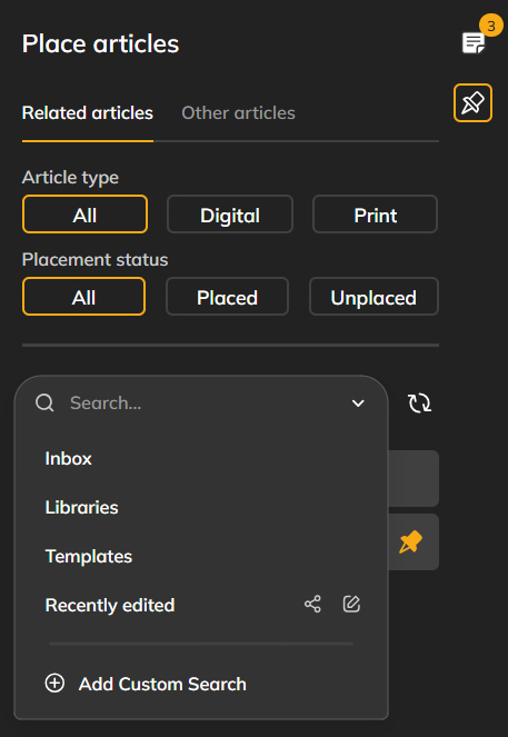 Choosing a Custom search from the Search field