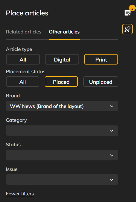 Additional filtering options are available in the Other articles tab