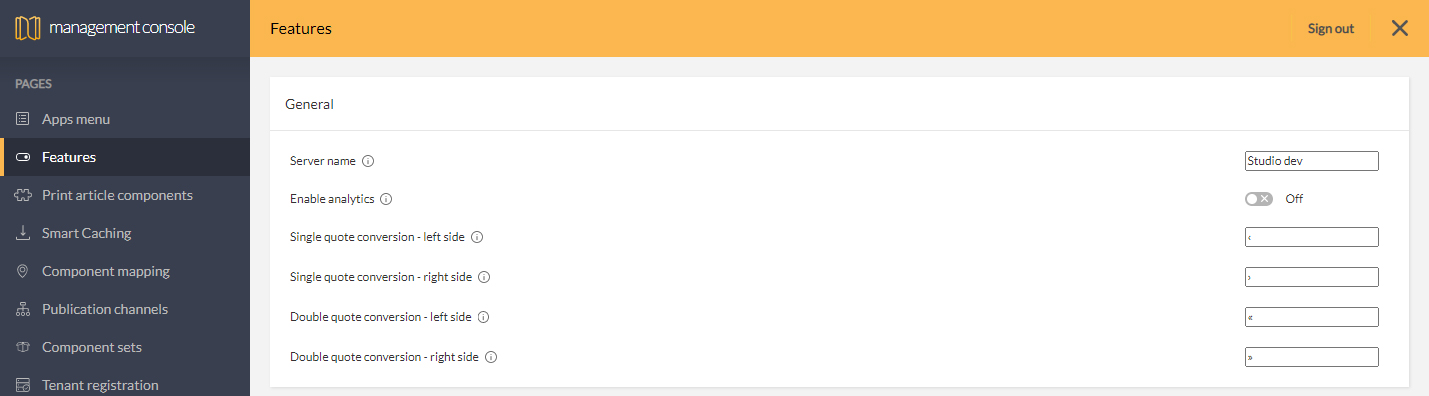 The Quote conversion options on the Features page in the Management Console