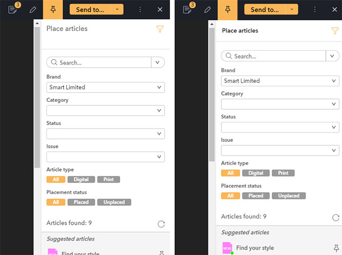 Comparison of the Place articles panel showing the removed spacing