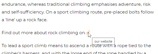 Viewing hyperlink text in a tooltip