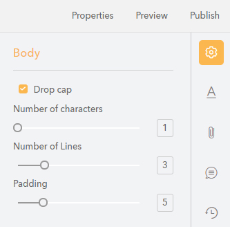 The Drop cap sliders