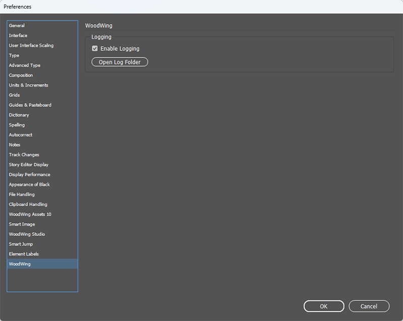 The WoodWing preferences in InDesign