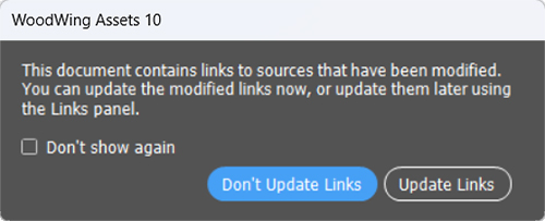 When opening a layout with modified links, a dialog appears