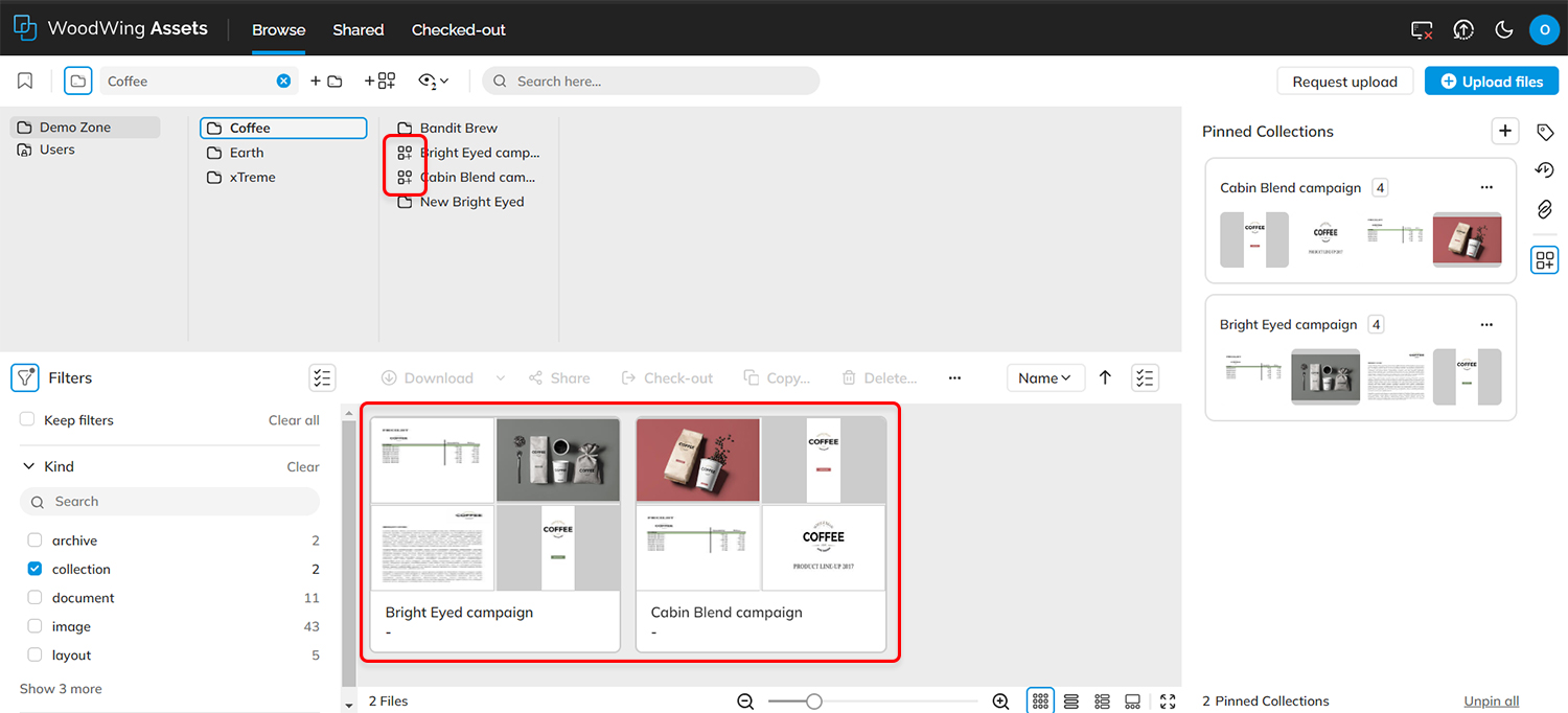 Collections can be recognized by their icons and their thumbnails