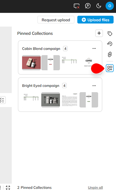 The icon for accessing the Pinned Collections panel