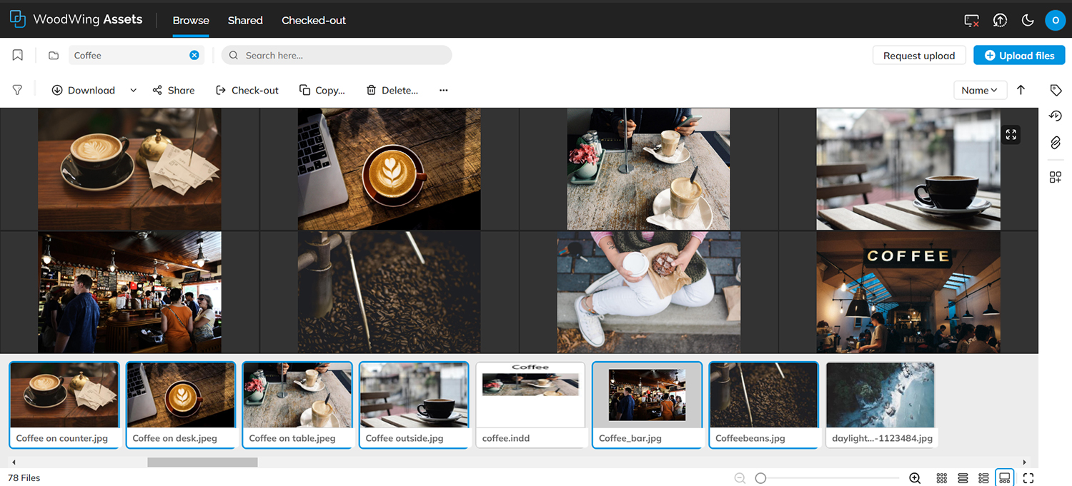 Comparing 8 files in Filmstrip view