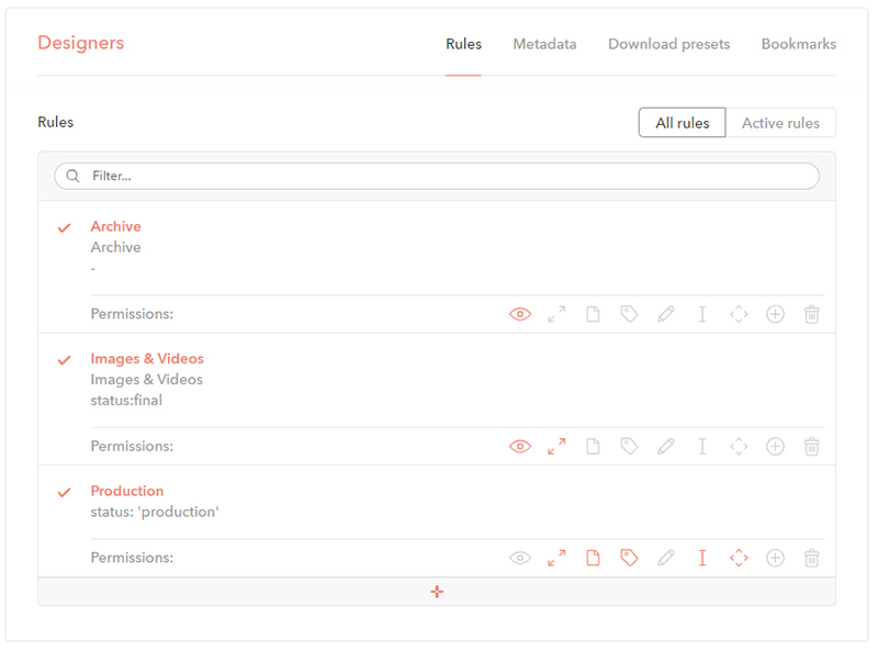An example of setting up Rules for the Designers group