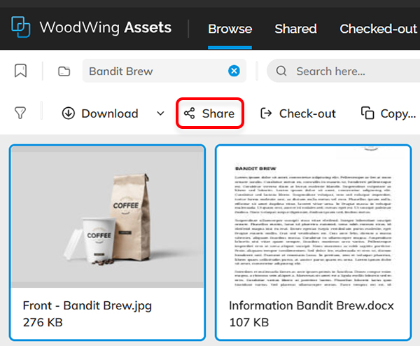 The Share option in the menu for sharing selected files