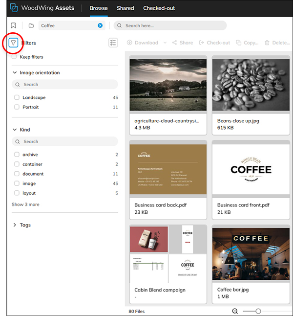 The Filter icon for accessing the Filter panel