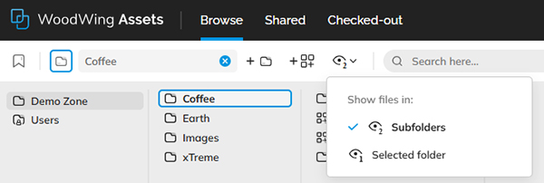 The Action menu of the Folder browser
