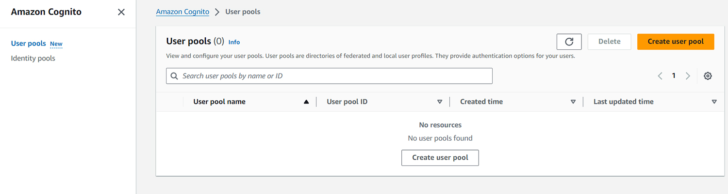 The User Pool page