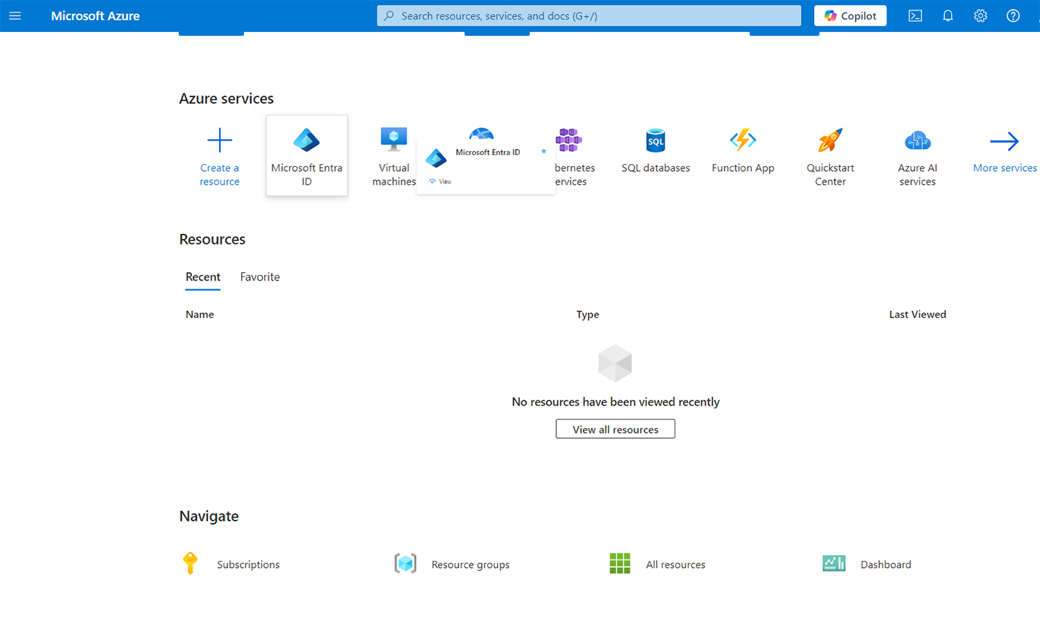 Choosing Azure Active Directory.