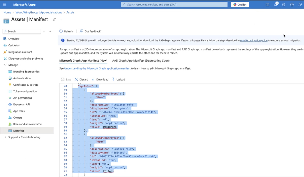 JSON added to the manifest.