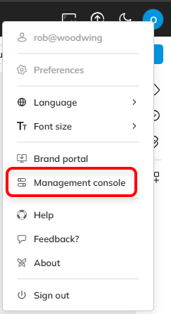 The Management Console option in the Avatar menu