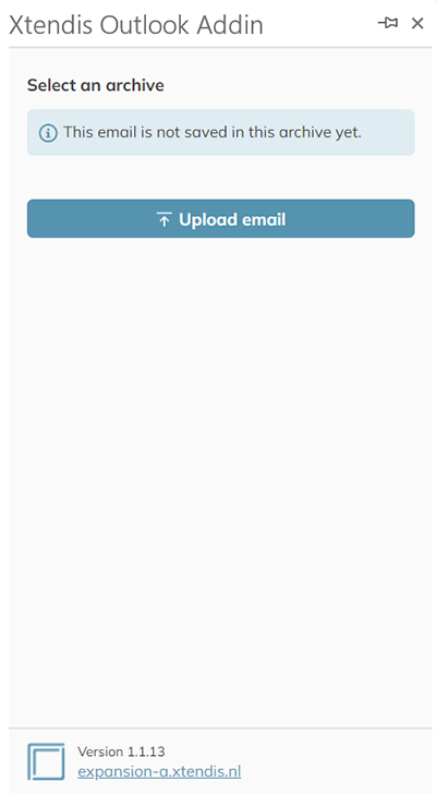 The Xtendis panel when a selected e-mail is not archived yet