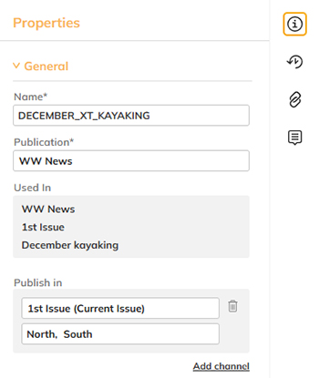 The Publish In properties of a layout.