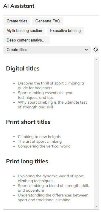 An example of the Create titles option