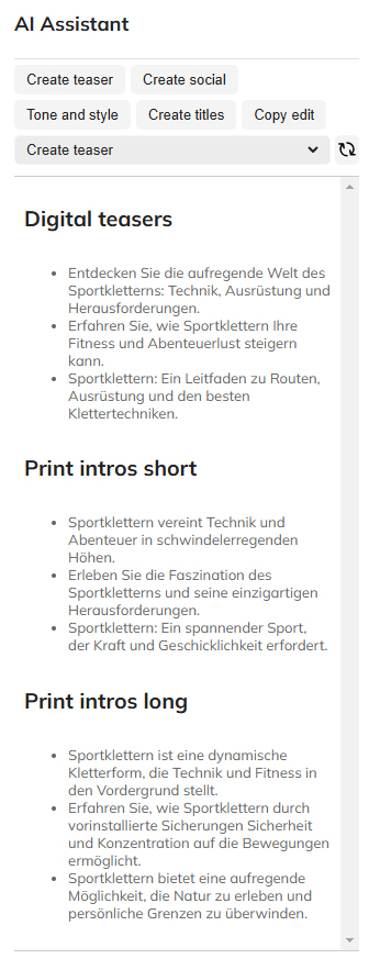 An example of the Create teaser option