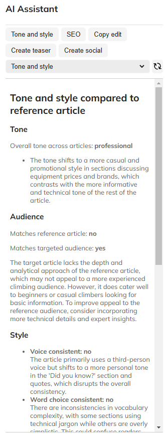 An example of the Tone and style option