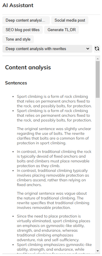 An example of the Deep content analysis with rewrites option