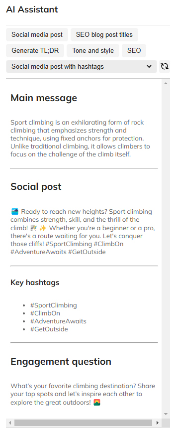 An example of the Social media post with hashtags option