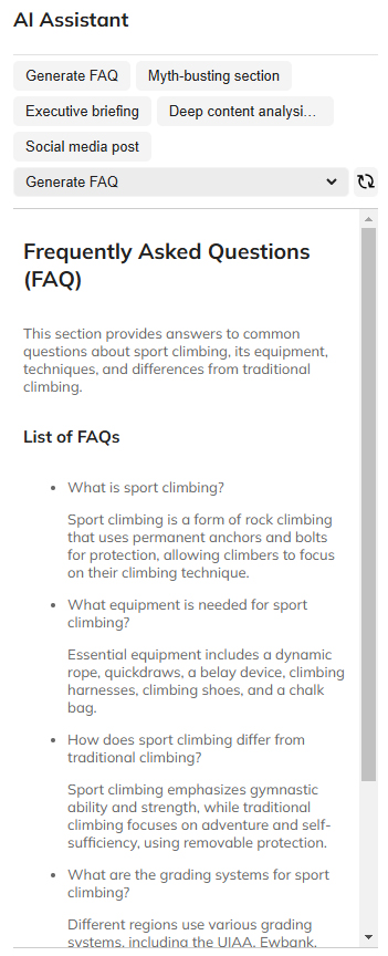 An example of the Generate FAQ option