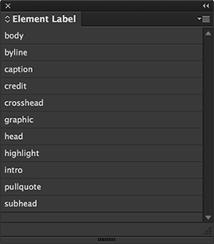 The Element Labels panel