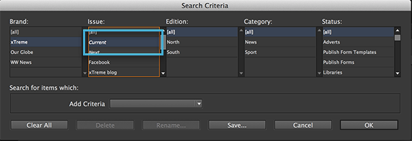 The Current Issue option in the Search Criteria dialog box