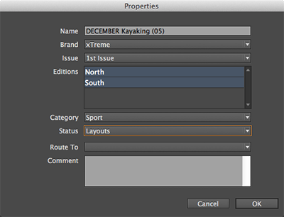 The Properties dialog box for a layout