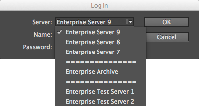 The Server list in the Login window of Smart Connection