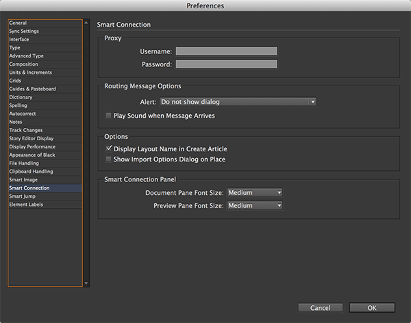 The Smart Connection preferences in InDesign