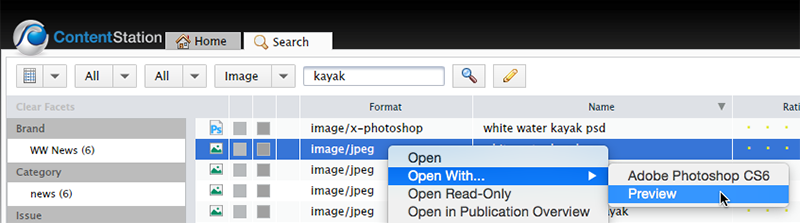 Choosing to open an image with Preview