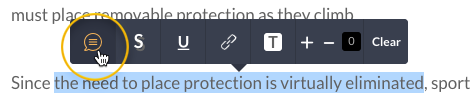 The Comment icon in the toolbar of selected text